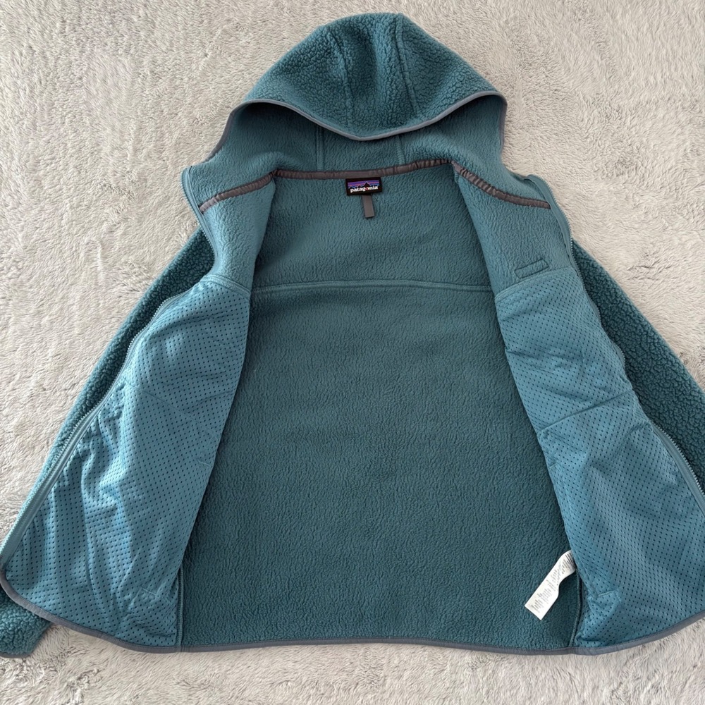 Patagonia Retro Pile Hooded Fleece Jacket Women M Blue Full Zip Hiking Camp Gorp - Picture 5 of 10